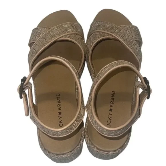 Lucky Brand Wagoo Woven Straw/Raffia Platform Buckle Sandals Size 7 - Picture 5 of 12